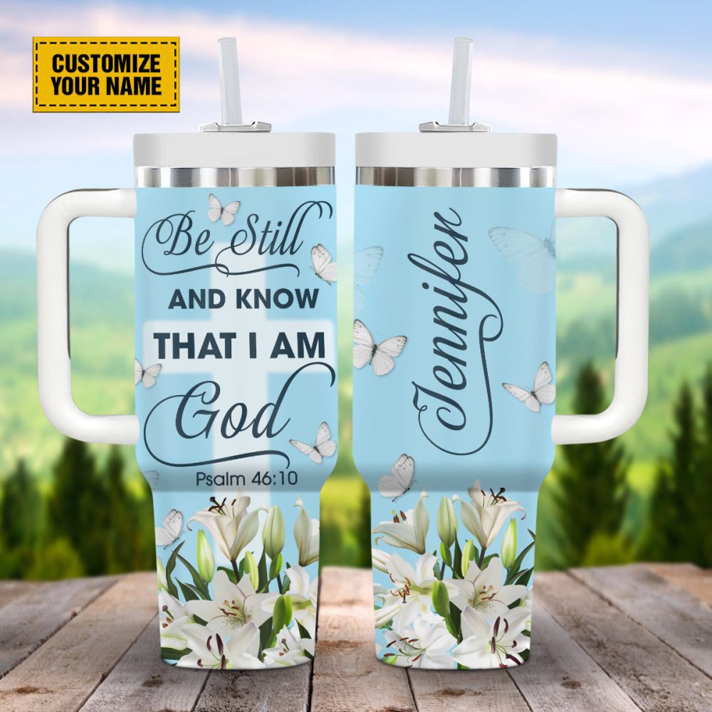 Lily Butterfly God Custom Stanley Quencher 40Oz Stainless Steel Tumbler With Handle