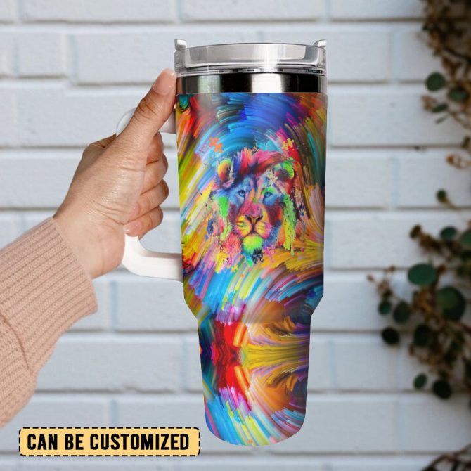 Lion Colorful Custom Stanley Quencher 40Oz Stainless Steel Tumbler With Handle - Image 3