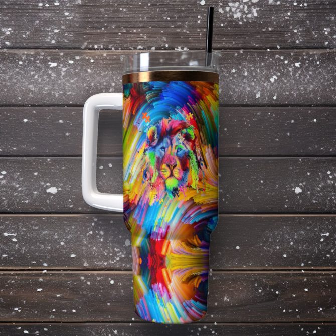 Lion Colorful Custom Stanley Quencher 40Oz Stainless Steel Tumbler With Handle - Image 2