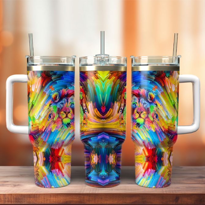 Lion Colorful Custom Stanley Quencher 40Oz Stainless Steel Tumbler With Handle