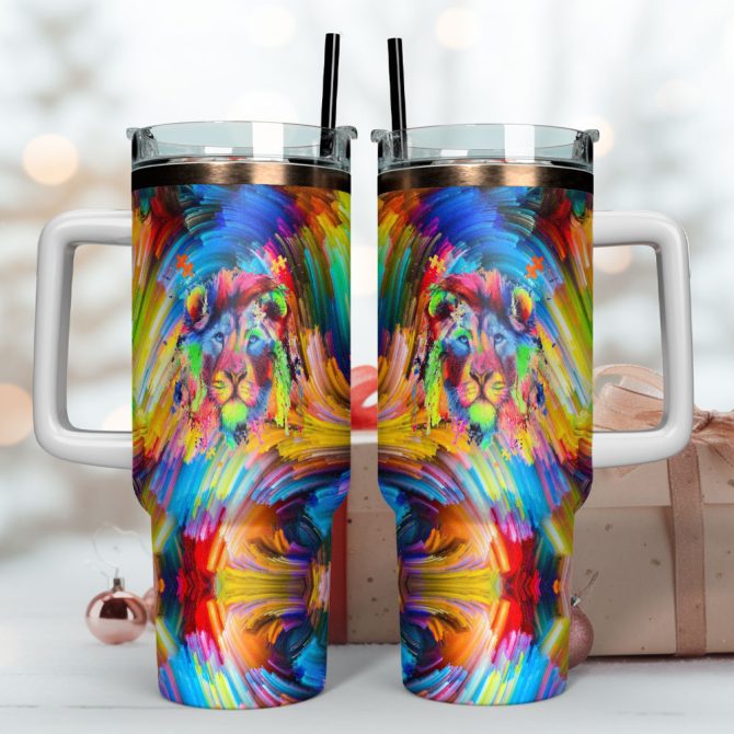 Lion Colorful Custom Stanley Quencher 40Oz Stainless Steel Tumbler With Handle - Image 4