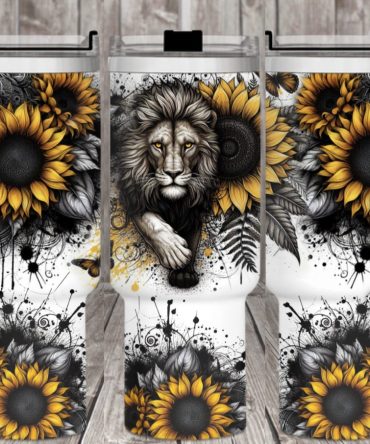 Lion Sunflower Custom Stanley Quencher 40Oz Stainless Steel Tumbler With Handle