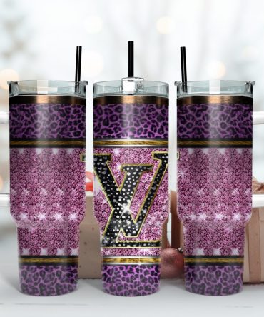 Louis Vuitton Glitter Lv Logo Custom Stanley Quencher 40Oz Stainless Steel Tumbler With Handle