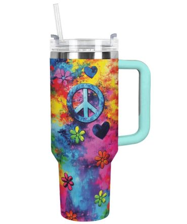 Love And Peace Custom Stanley Quencher 40Oz Stainless Steel Tumbler With Handle