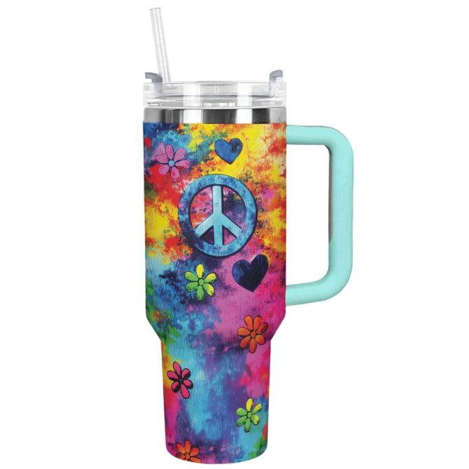 Love And Peace Custom Stanley Quencher 40Oz Stainless Steel Tumbler With Handle