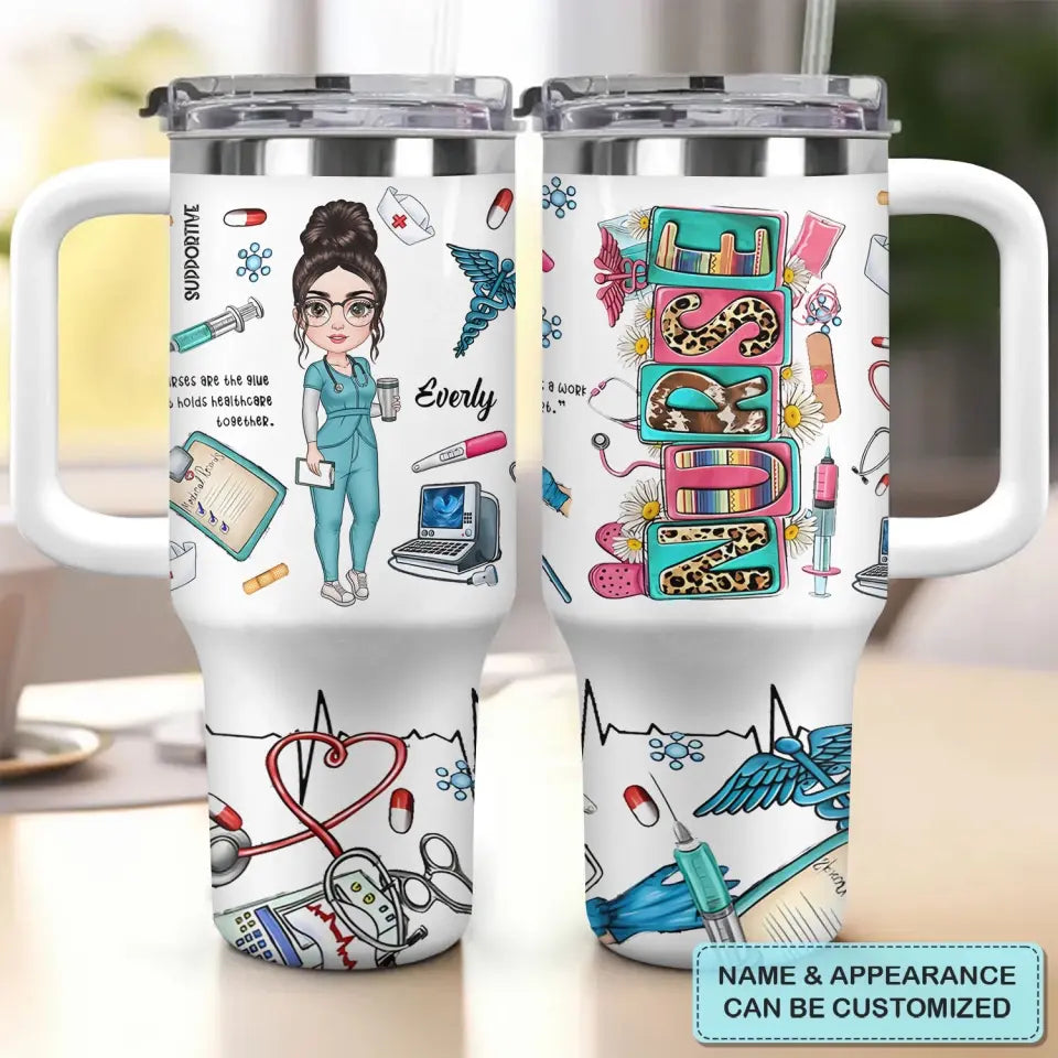 Love Being A Nurse Custom Stanley Quencher 40Oz Stainless Steel Tumbler With Handle - Image 2