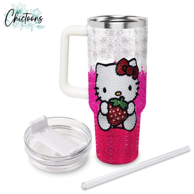 Luxe Rhinestone Bling Hello Kitty Cartoon Custom Stanley Quencher 40Oz Stainless Steel Tumbler - Image 2