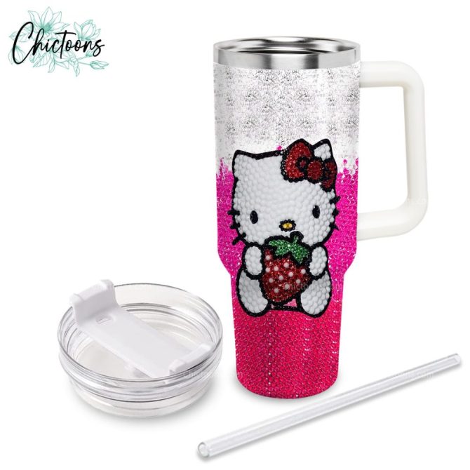 Luxe Rhinestone Bling Hello Kitty Cartoon Custom Stanley Quencher 40Oz Stainless Steel Tumbler - Image 3