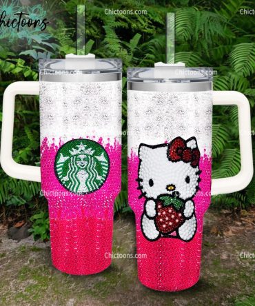 Luxe Rhinestone Bling Hello Kitty Cartoon Custom Stanley Quencher 40Oz Stainless Steel Tumbler