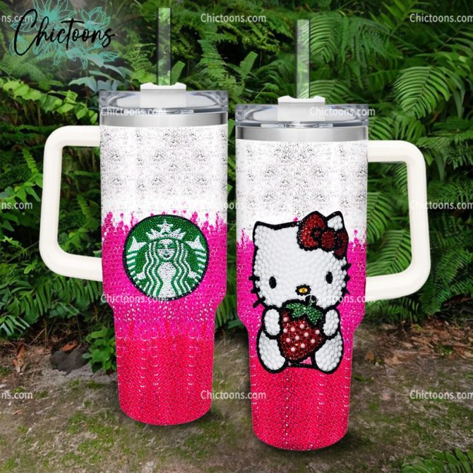 Luxe Rhinestone Bling Hello Kitty Cartoon Custom Stanley Quencher 40Oz Stainless Steel Tumbler