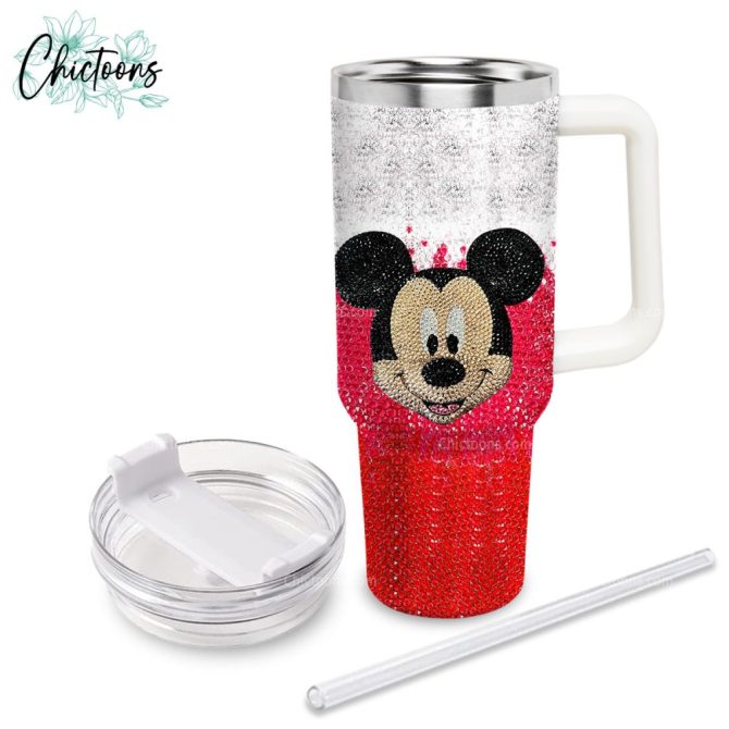 Luxe Rhinestone Bling Mickey Mouse Cartoon Custom Stanley Quencher 40Oz Stainless Steel Tumbler - Image 5