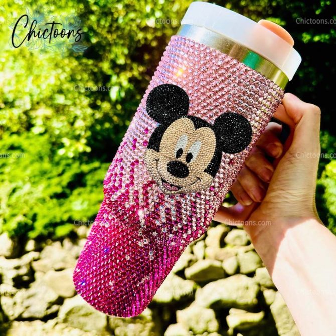 Luxe Rhinestone Bling Mickey Mouse Cartoon Custom Stanley Quencher 40Oz Stainless Steel Tumbler - Image 2