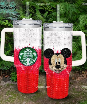 Luxe Rhinestone Bling Mickey Mouse Cartoon Custom Stanley Quencher 40Oz Stainless Steel Tumbler
