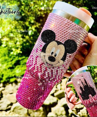 Luxe Rhinestone Bling Mickey Mouse Cartoon Custom Stanley Quencher 40Oz Stainless Steel Tumbler