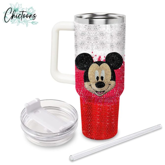 Luxe Rhinestone Bling Mickey Mouse Cartoon Custom Stanley Quencher 40Oz Stainless Steel Tumbler - Image 6