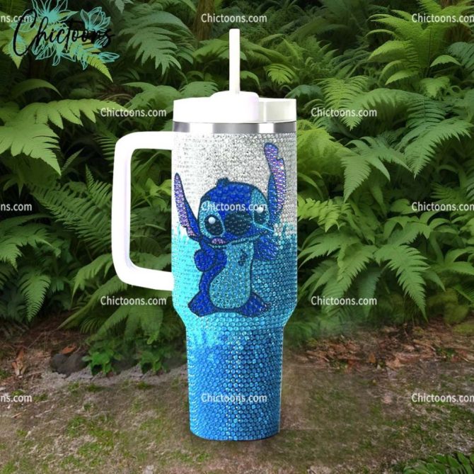 Luxe Rhinestone Bling Stitch Cartoon Custom Stanley Quencher 40Oz Stainless Steel Tumbler - Image 3