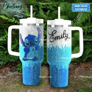 Luxe Rhinestone Bling Stitch Cartoon Custom Stanley Quencher 40Oz Stainless Steel Tumbler
