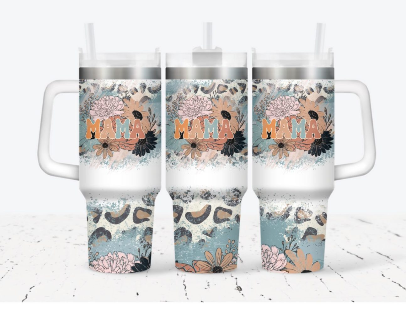 Mama Flower Custom Stanley Quencher 40Oz Stainless Steel Tumbler With Handle