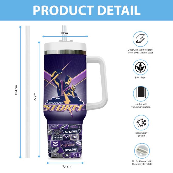 Melbourne Storm Nrl Custom Stanley Quencher 40Oz Stainless Steel Tumbler With Handle - Image 3