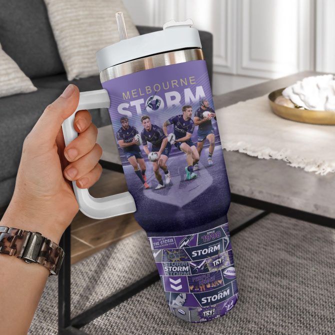 Melbourne Storm Nrl Custom Stanley Quencher 40Oz Stainless Steel Tumbler With Handle - Image 2