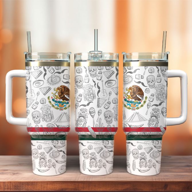 Mexico Flag Custom Stanley Quencher 40Oz Stainless Steel Tumbler With Handle