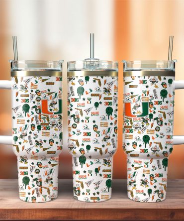 Miami Hurricanes Ncaa Sports Custom Stanley Quencher 40Oz Stainless Steel Tumbler With Handle