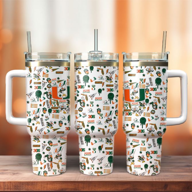 Miami Hurricanes Ncaa Sports Custom Stanley Quencher 40Oz Stainless Steel Tumbler With Handle