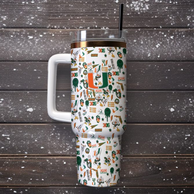 Miami Hurricanes Ncaa Sports Custom Stanley Quencher 40Oz Stainless Steel Tumbler With Handle - Image 2