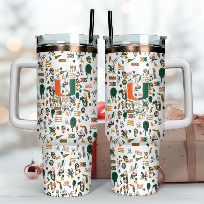 Miami Hurricanes Ncaa Sports Custom Stanley Quencher 40Oz Stainless Steel Tumbler With Handle - Image 4