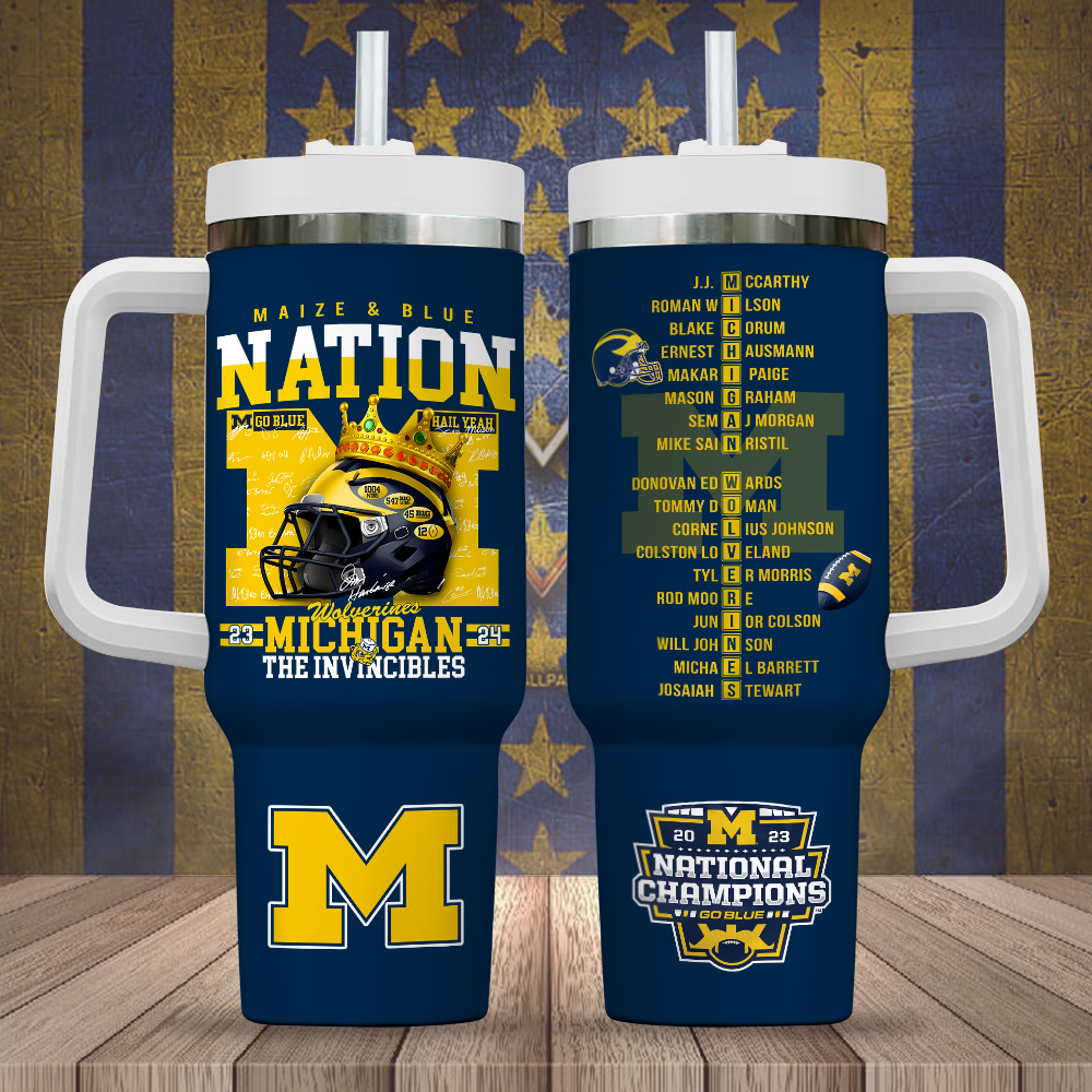 Michigan Wolverines Football Ncaa Custom Stanley Quencher 40Oz Stainless Steel Tumbler With Handle
