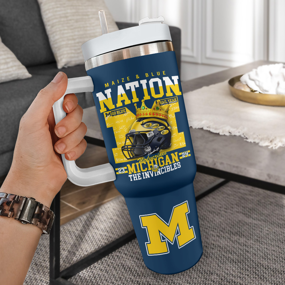 Michigan Wolverines Football Ncaa Custom Stanley Quencher 40Oz Stainless Steel Tumbler With Handle - Image 2