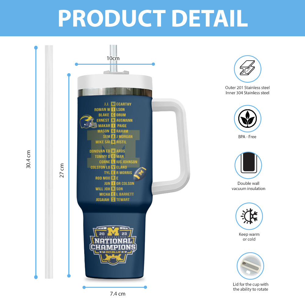 Michigan Wolverines Football Ncaa Custom Stanley Quencher 40Oz Stainless Steel Tumbler With Handle - Image 3