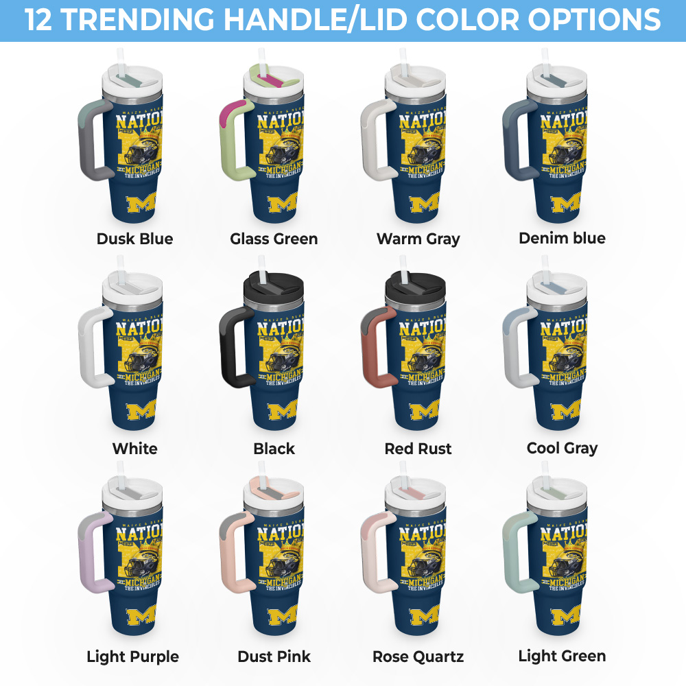 Michigan Wolverines Football Ncaa Custom Stanley Quencher 40Oz Stainless Steel Tumbler With Handle - Image 4