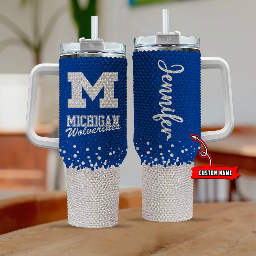 Michigan Wolverines Ncaa Custom Stanley Quencher 40Oz Stainless Steel Tumbler With Handle