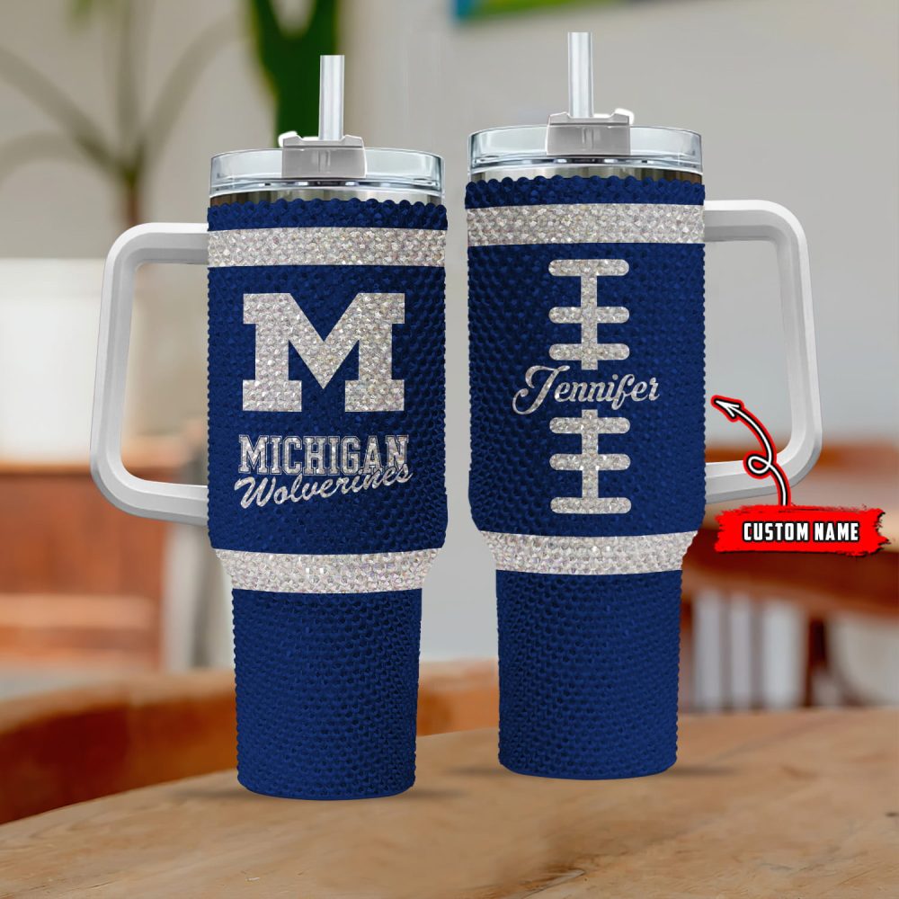 Michigan Wolverines Ncaa Custom Stanley Quencher 40Oz Stainless Steel Tumbler With Handle