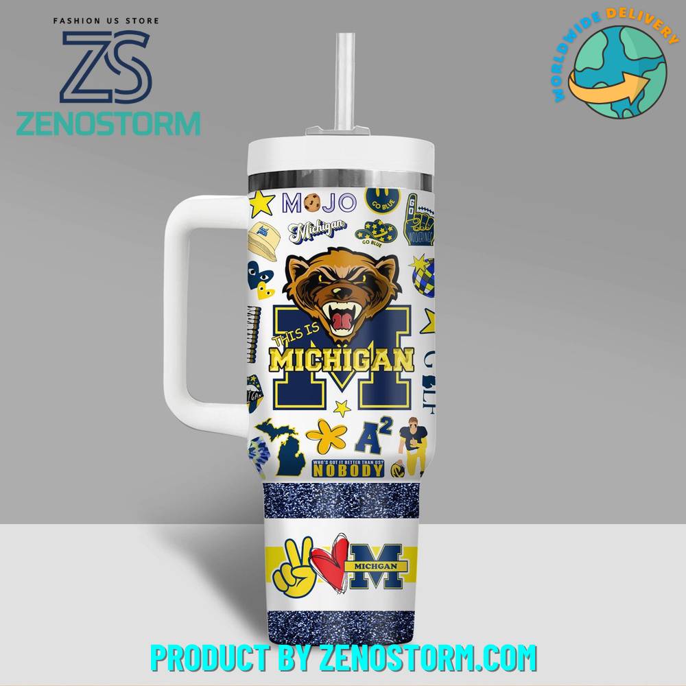 Michigan Wolverines Ncaa Football Stanley Tumbler #8211; Zenostormcustom Stanley Quencher 40Oz Stainless Steel Tumbler With Handle - Image 3