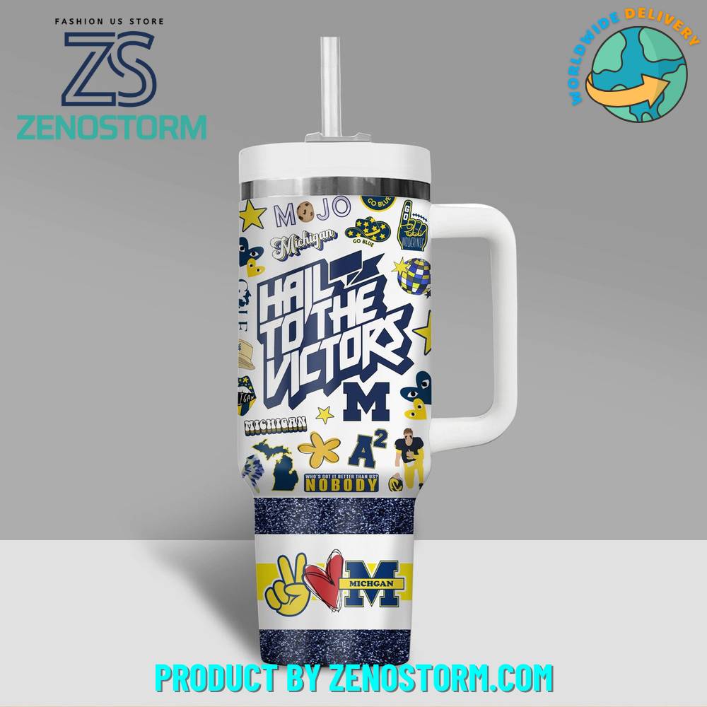 Michigan Wolverines Ncaa Football Stanley Tumbler #8211; Zenostormcustom Stanley Quencher 40Oz Stainless Steel Tumbler With Handle - Image 2