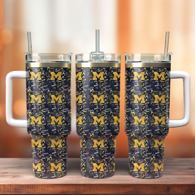 Michigan Wolverines Ncaa Sports Custom Stanley Quencher 40Oz Stainless Steel Tumbler With Handle