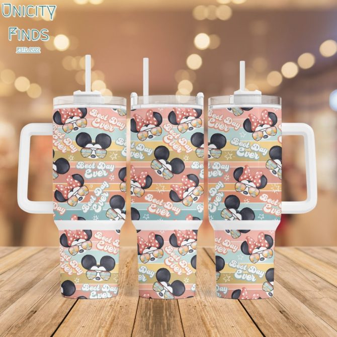 Mickey And Minnie Mouse Disney Cartoon Custom Stanley Quencher 40Oz Stainless Steel Tumbler With Handle