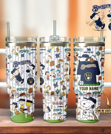 Milwaukee Brewers X Peanuts Mlb Custom Stanley Quencher 40Oz Stainless Steel Tumbler With Handle