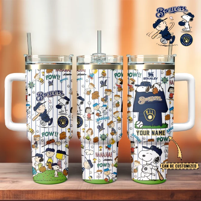 Milwaukee Brewers X Peanuts Mlb Custom Stanley Quencher 40Oz Stainless Steel Tumbler With Handle