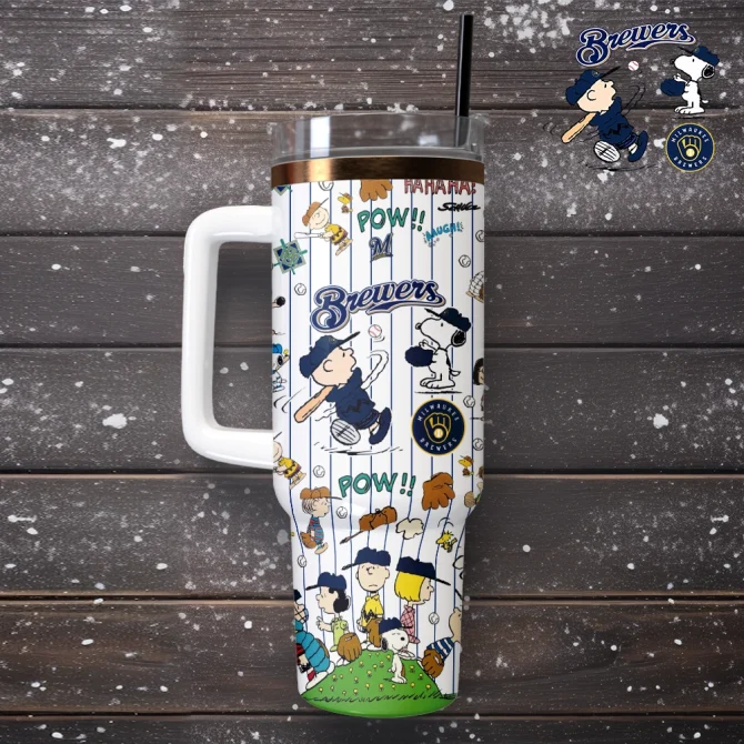 Milwaukee Brewers X Peanuts Mlb Custom Stanley Quencher 40Oz Stainless Steel Tumbler With Handle - Image 2