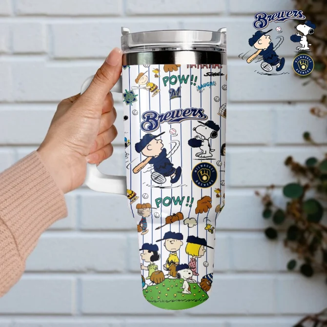 Milwaukee Brewers X Peanuts Mlb Custom Stanley Quencher 40Oz Stainless Steel Tumbler With Handle - Image 4