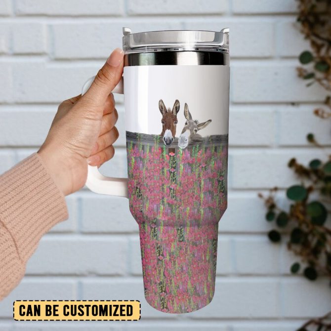 Miniature Donkeys In Snow Custom Stanley Quencher 40Oz Stainless Steel Tumbler With Handle - Image 3