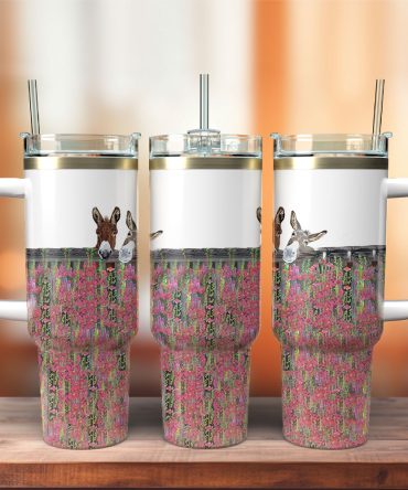 Miniature Donkeys In Snow Custom Stanley Quencher 40Oz Stainless Steel Tumbler With Handle