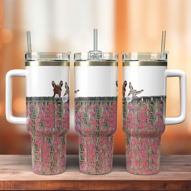 Miniature Donkeys In Snow Custom Stanley Quencher 40Oz Stainless Steel Tumbler With Handle