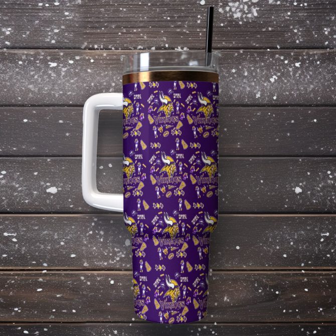 Minnesota Vikings Nfl Custom Stanley Quencher 40Oz Stainless Steel Tumbler With Handle - Image 2