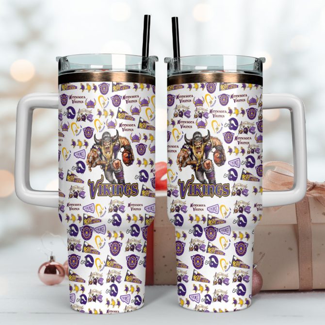 Minnesota Vikings Nfl Sports Custom Stanley Quencher 40Oz Stainless Steel Tumbler With Handle - Image 4