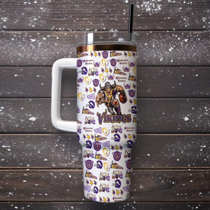 Minnesota Vikings Nfl Sports Custom Stanley Quencher 40Oz Stainless Steel Tumbler With Handle - Image 2