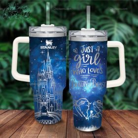 Beauty And The Beast Disney Cartoon Custom Stanley Quencher 40Oz Stainless Steel Tumbler With Handle